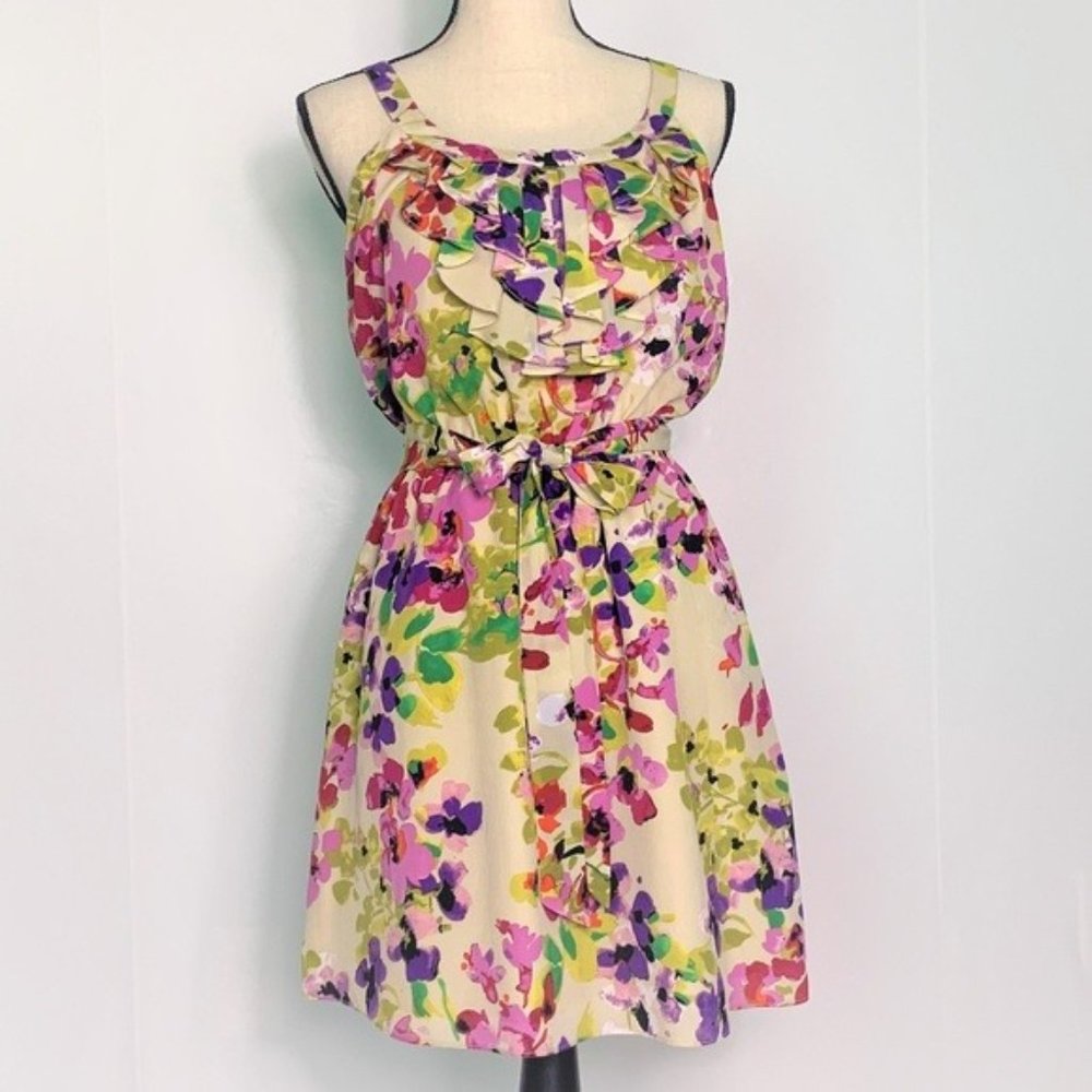 Express Spring Floral Dress Ruffle Neck